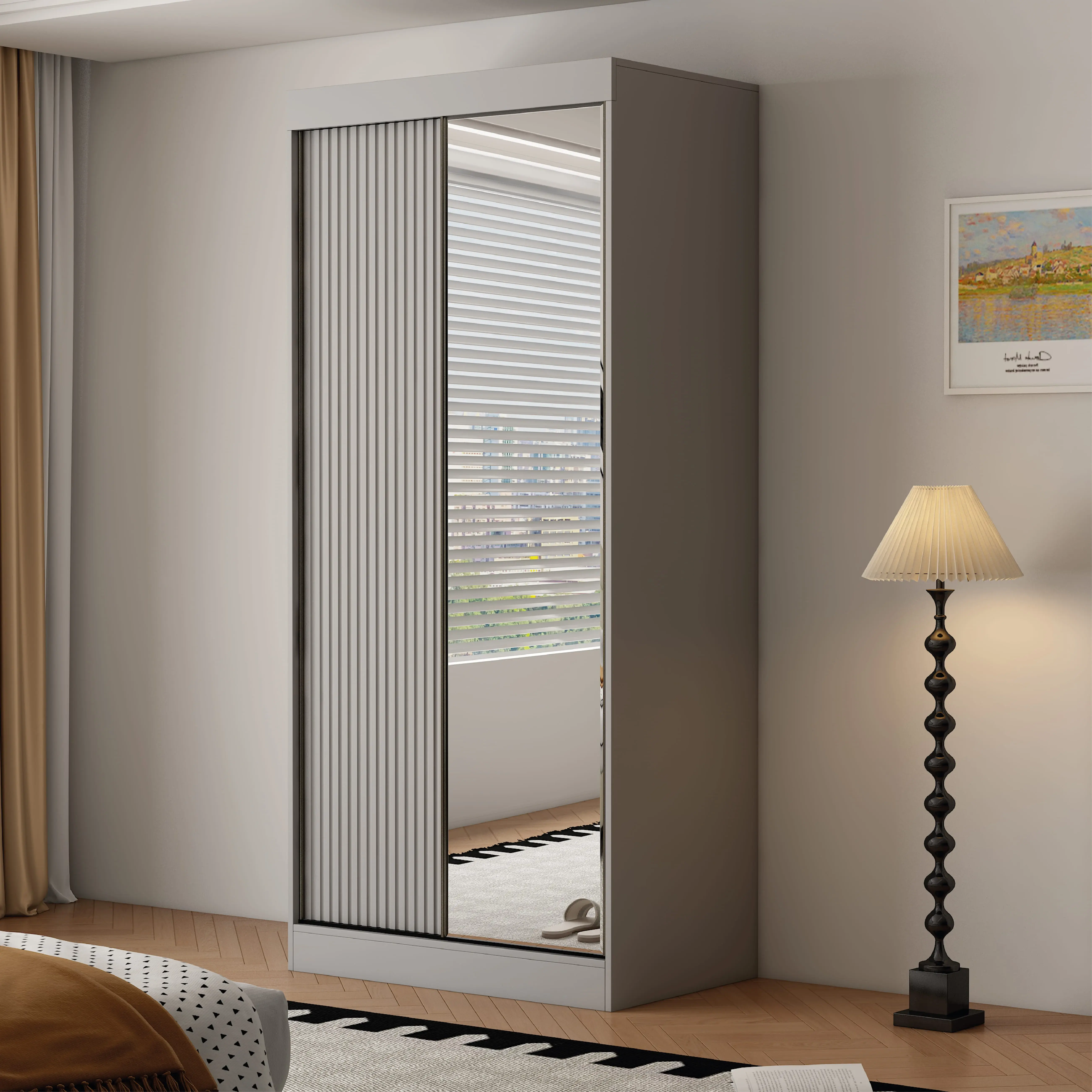 Berlin 2 Door 100CM  Grey sliding wardrobe