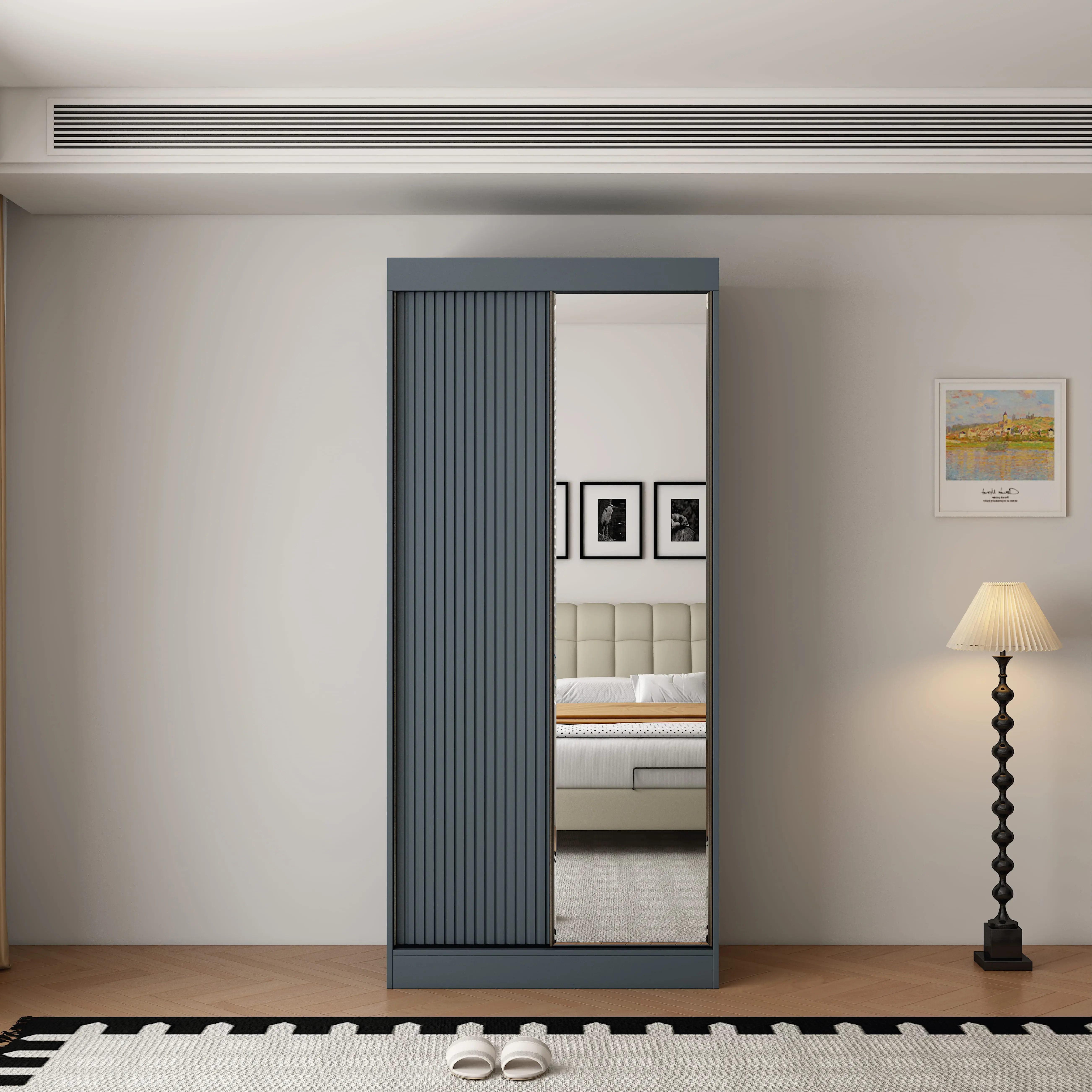Berlin 2 Door Dark Grey  100CM  sliding wardrobe