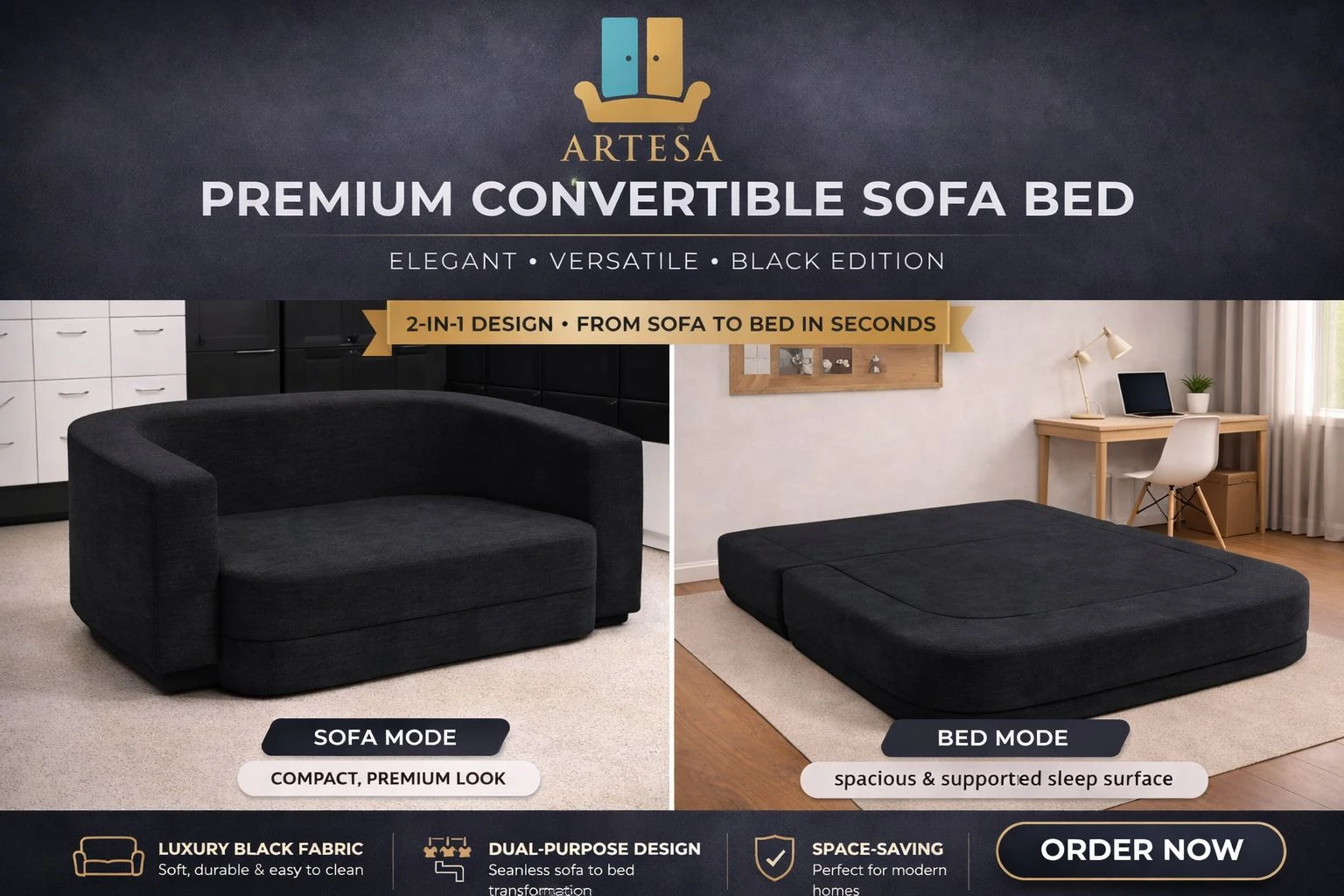 Emma Sofa Bed - Black